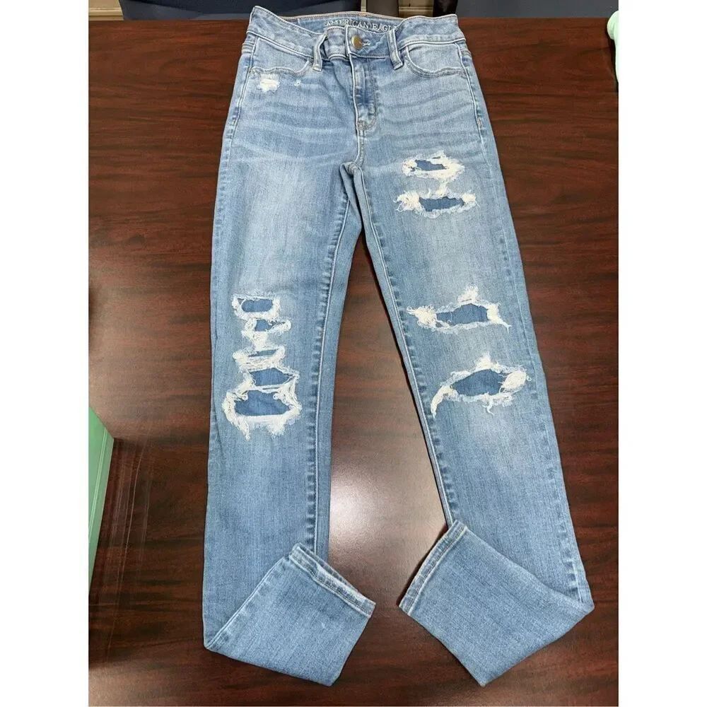 American Eagle Super Stretch X Hi-Rise Jegging Distressed Jeans Size 0